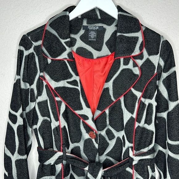 Moka  Sport Giraffe Print Belted Notch Collar Coat Size Large - Picture 2 of 9